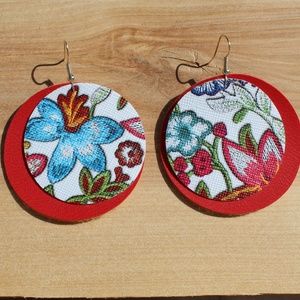 Red Floral Faux Leather Earrings